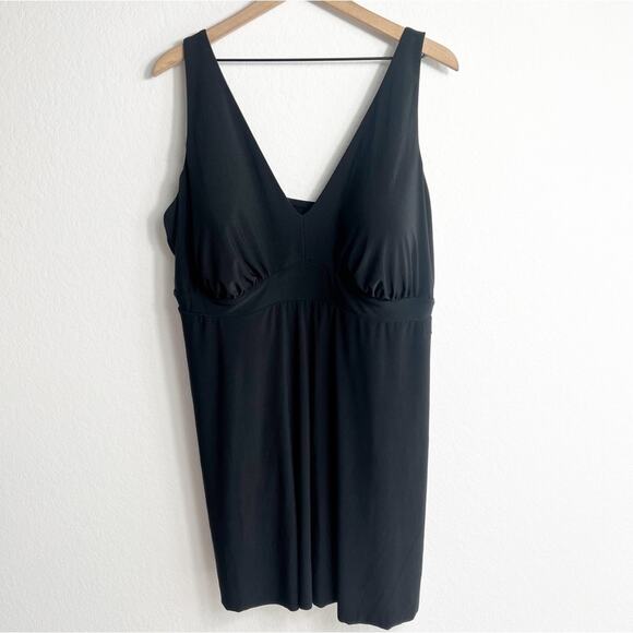 AQUA GREEN SWIMWEAR BLACK ONE PIECE VNECK SWIMSUIT DRESS BRAND NEW - Picture 1 of 8